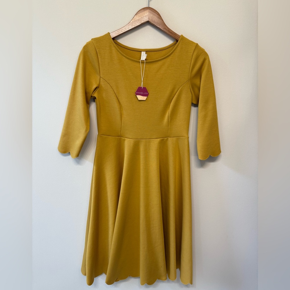 Pinkblush, Mustard Yellow Scalloped Dress - Small